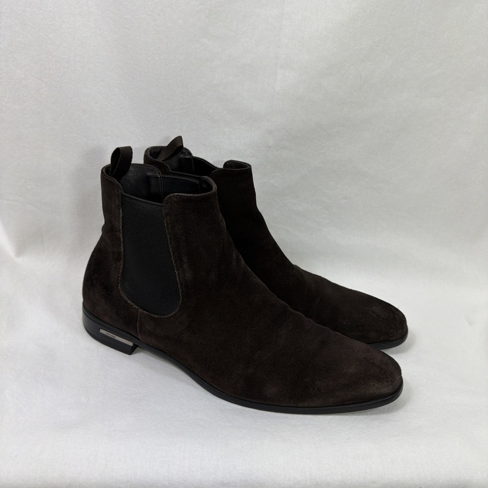 Vintage Leather Chelsea Boots Suede Prada Brown Mens Size 8 US